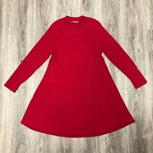 Loft Women's Size Medium Wool Blend Sweater Dress Red Knit Long Sleeve Mock Neck